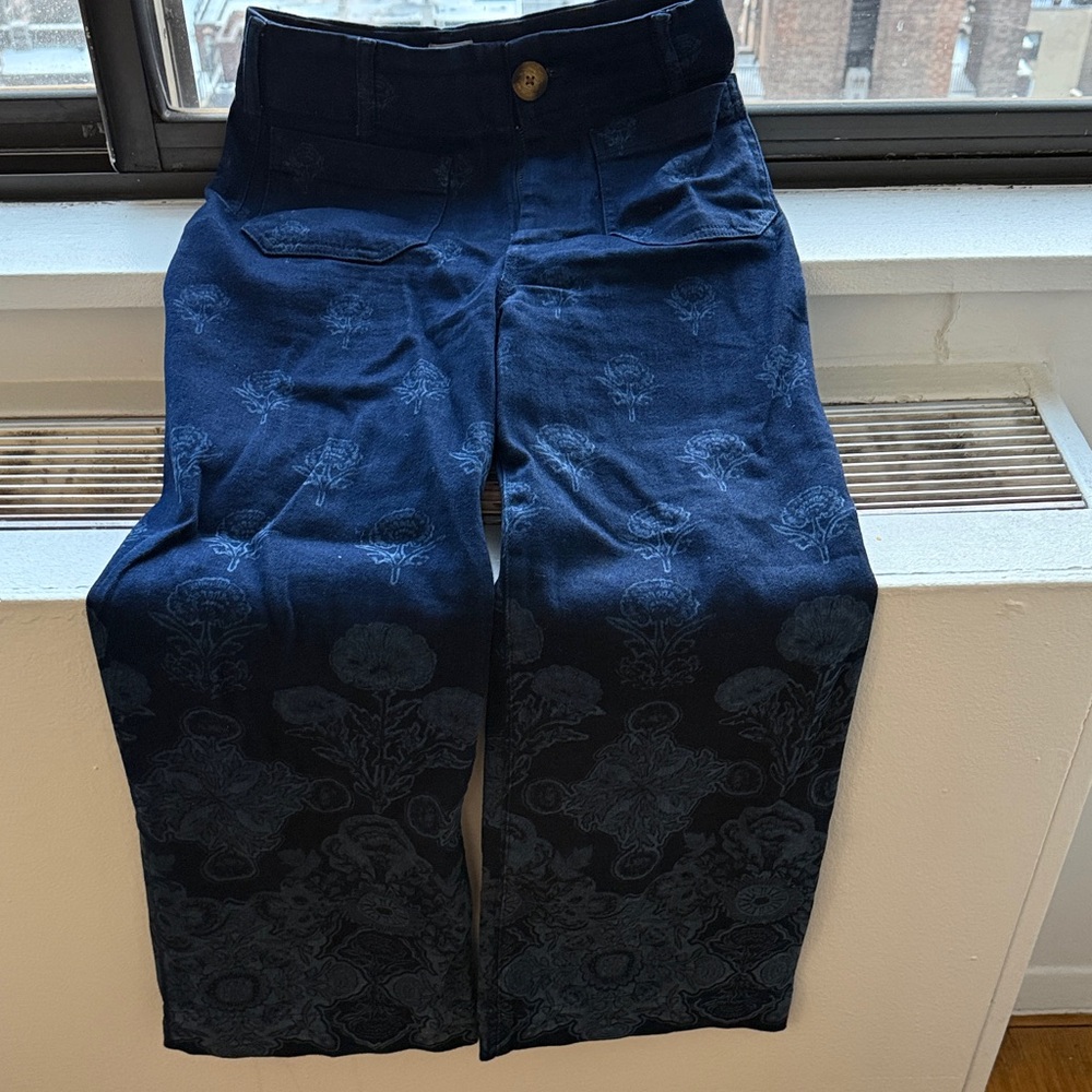 Anthropologie Maeve Navy Floral Flare Jeans